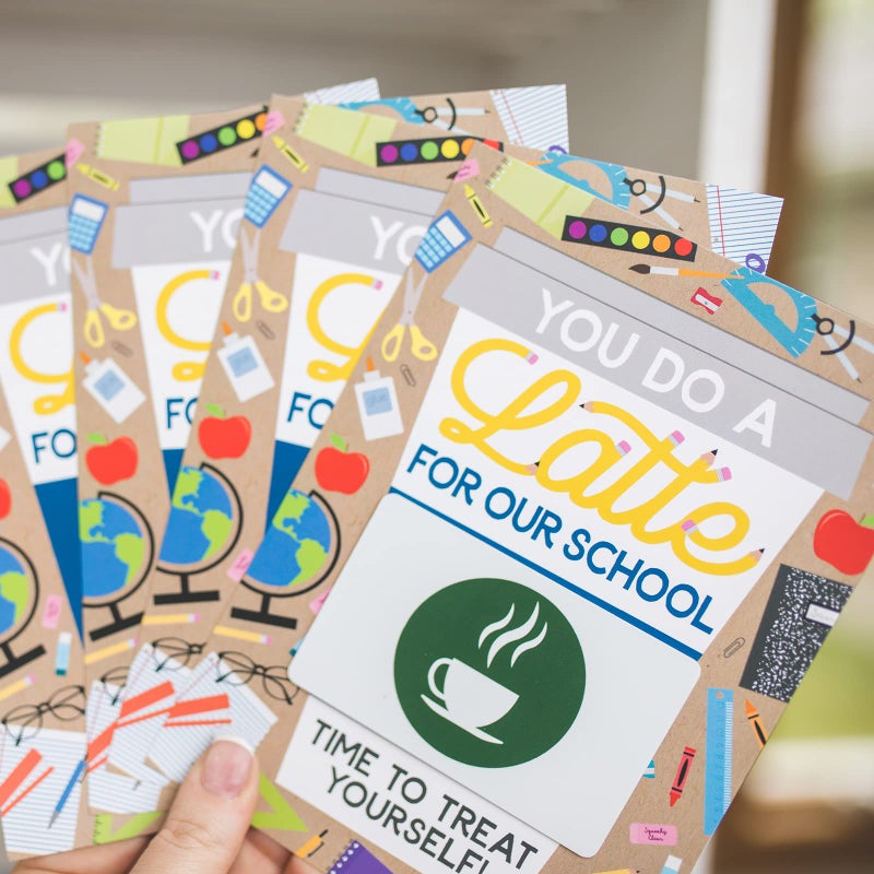 Tiny Expressions â€“ Teacher Appreciation Coffee Gift Card Holders (4 Pack) | Set of 4 with Envelopes | School Themed 5"x7" Gifts for Teachers, Principals, Bus Drivers, & Daycare Employees - Image 4